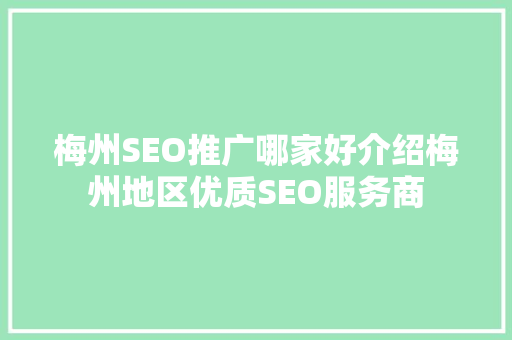 梅州SEO推广哪家好介绍梅州地区优质SEO服务商