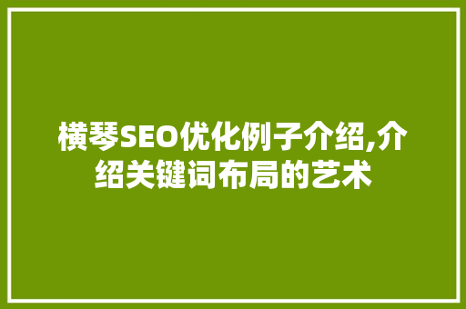 横琴SEO优化例子介绍,介绍关键词布局的艺术