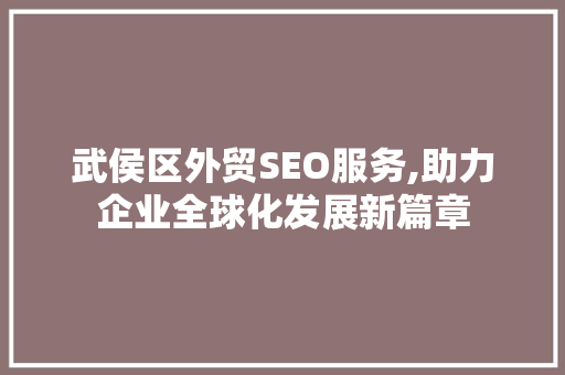武侯区外贸SEO服务,助力企业全球化发展新篇章
