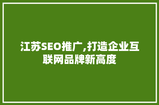 江苏SEO推广,打造企业互联网品牌新高度