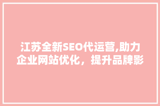 江苏全新SEO代运营,助力企业网站优化，提升品牌影响力