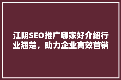 江阴SEO推广哪家好介绍行业翘楚，助力企业高效营销
