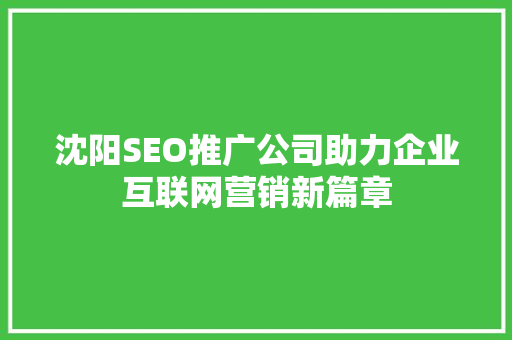 沈阳SEO推广公司助力企业互联网营销新篇章
