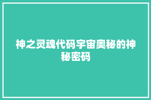 神之灵魂代码宇宙奥秘的神秘密码