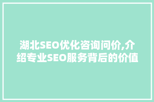 湖北SEO优化咨询问价,介绍专业SEO服务背后的价值与价格
