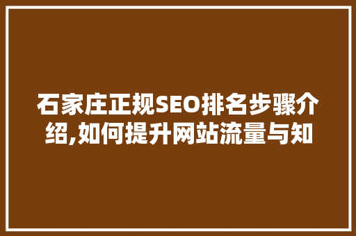 石家庄正规SEO排名步骤介绍,如何提升网站流量与知名度