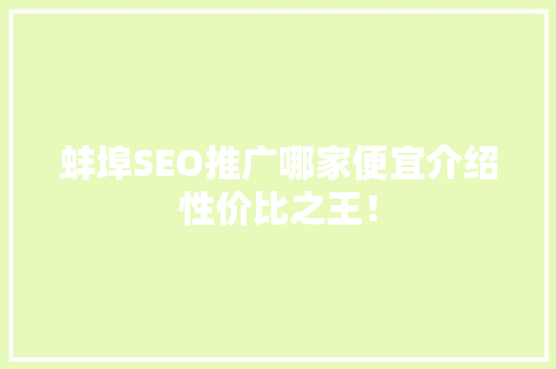 蚌埠SEO推广哪家便宜介绍性价比之王！