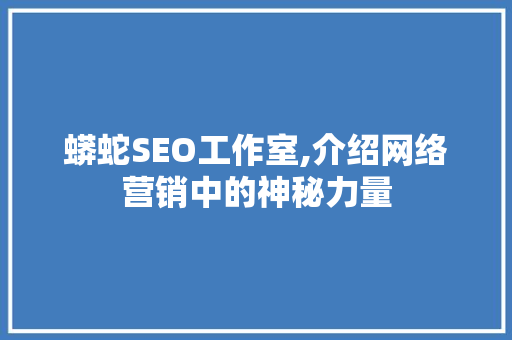 蟒蛇SEO工作室,介绍网络营销中的神秘力量