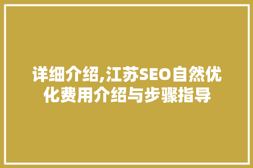 详细介绍,江苏SEO自然优化费用介绍与步骤指导