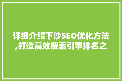 详细介绍下沙SEO优化方法,打造高效搜索引擎排名之路