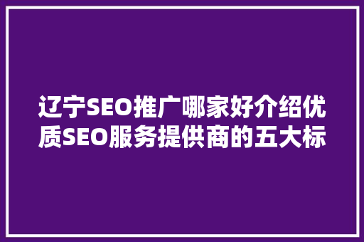 辽宁SEO推广哪家好介绍优质SEO服务提供商的五大标准