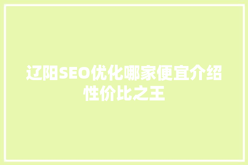 辽阳SEO优化哪家便宜介绍性价比之王