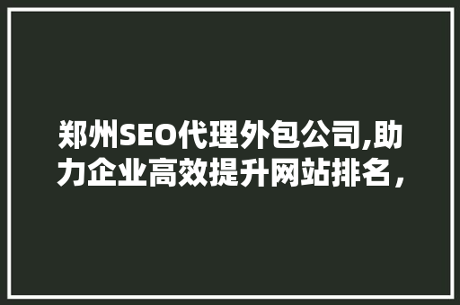 郑州SEO代理外包公司,助力企业高效提升网站排名，抢占互联网市场先机