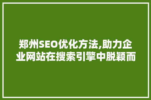 郑州SEO优化方法,助力企业网站在搜索引擎中脱颖而出