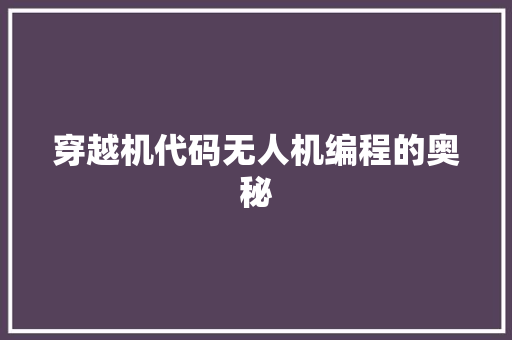 穿越机代码无人机编程的奥秘
