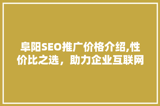 阜阳SEO推广价格介绍,性价比之选，助力企业互联网营销