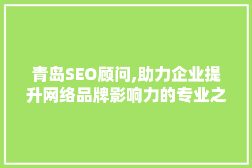 青岛SEO顾问,助力企业提升网络品牌影响力的专业之路