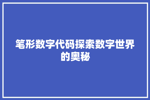 笔形数字代码探索数字世界的奥秘