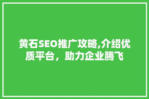 黄石SEO推广攻略,介绍优质平台，助力企业腾飞