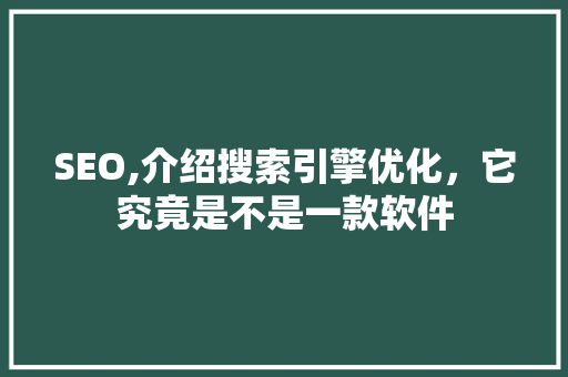 SEO,介绍搜索引擎优化，它究竟是不是一款软件