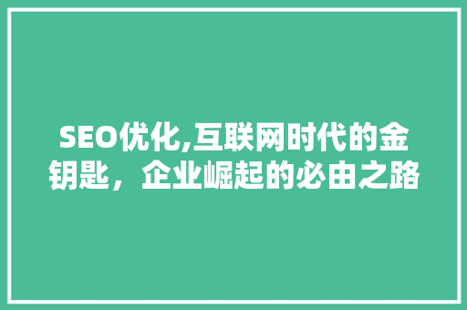 SEO优化,互联网时代的金钥匙，企业崛起的必由之路