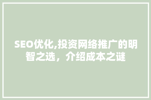 SEO优化,投资网络推广的明智之选，介绍成本之谜