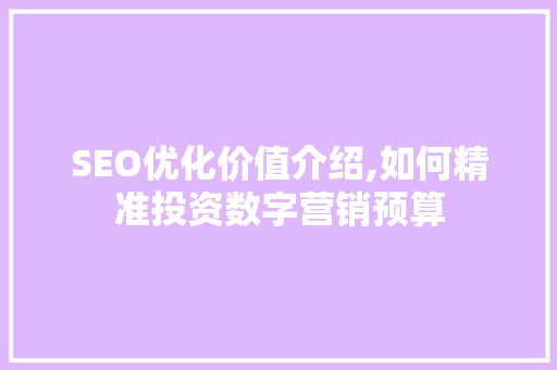 SEO优化价值介绍,如何精准投资数字营销预算