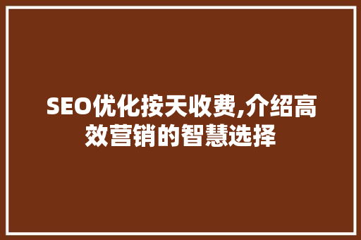 SEO优化按天收费,介绍高效营销的智慧选择