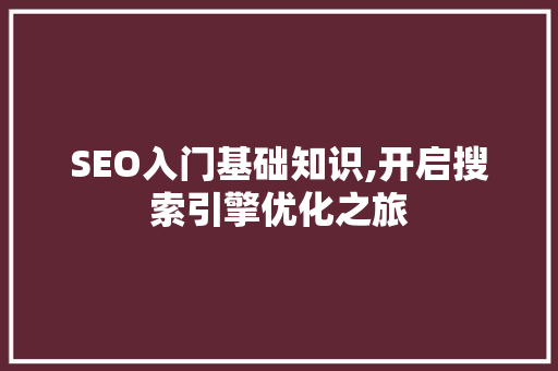 SEO入门基础知识,开启搜索引擎优化之旅