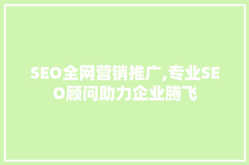 SEO全网营销推广,专业SEO顾问助力企业腾飞
