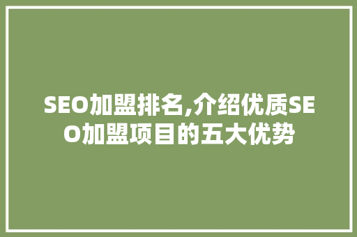SEO加盟排名,介绍优质SEO加盟项目的五大优势