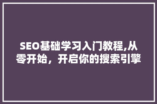 SEO基础学习入门教程,从零开始，开启你的搜索引擎优化之旅