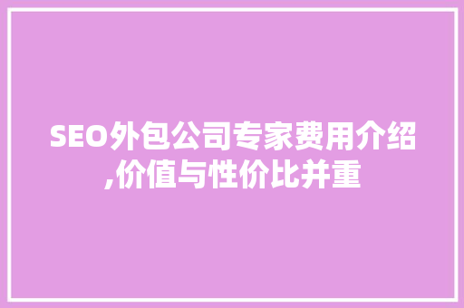SEO外包公司专家费用介绍,价值与性价比并重