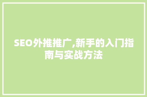 SEO外推推广,新手的入门指南与实战方法
