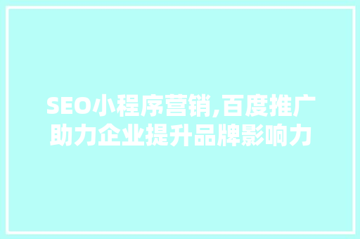 SEO小程序营销,百度推广助力企业提升品牌影响力