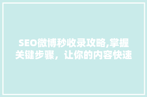 SEO微博秒收录攻略,掌握关键步骤，让你的内容快速触达目标受众
