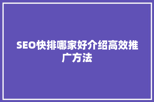 SEO快排哪家好介绍高效推广方法