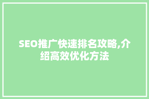 SEO推广快速排名攻略,介绍高效优化方法
