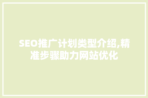 SEO推广计划类型介绍,精准步骤助力网站优化
