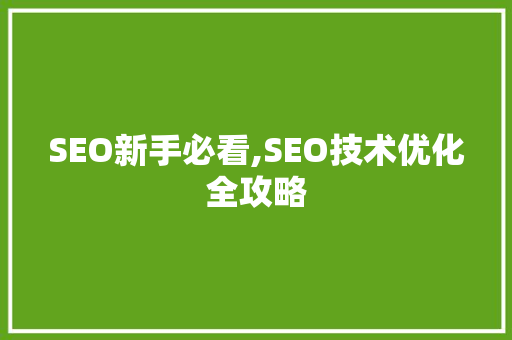 SEO新手必看,SEO技术优化全攻略