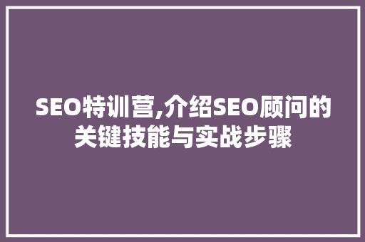 SEO特训营,介绍SEO顾问的关键技能与实战步骤