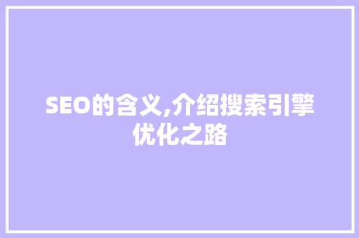 SEO的含义,介绍搜索引擎优化之路