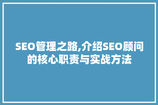 SEO管理之路,介绍SEO顾问的核心职责与实战方法
