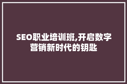 SEO职业培训班,开启数字营销新时代的钥匙