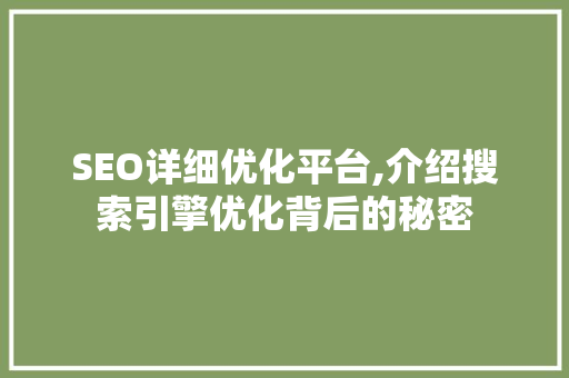 SEO详细优化平台,介绍搜索引擎优化背后的秘密