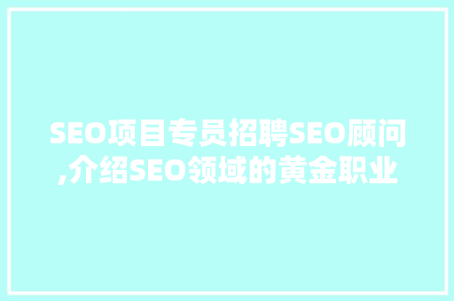 SEO项目专员招聘SEO顾问,介绍SEO领域的黄金职业