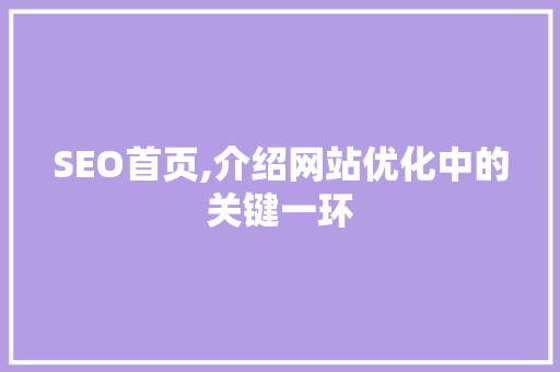 SEO首页,介绍网站优化中的关键一环