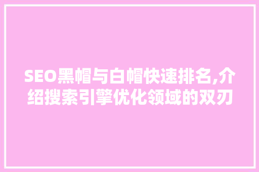 SEO黑帽与白帽快速排名,介绍搜索引擎优化领域的双刃剑