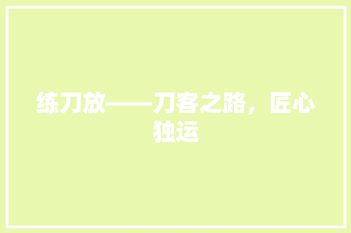 练刀放——刀客之路，匠心独运