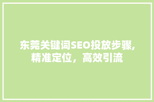 东莞关键词SEO投放步骤,精准定位，高效引流